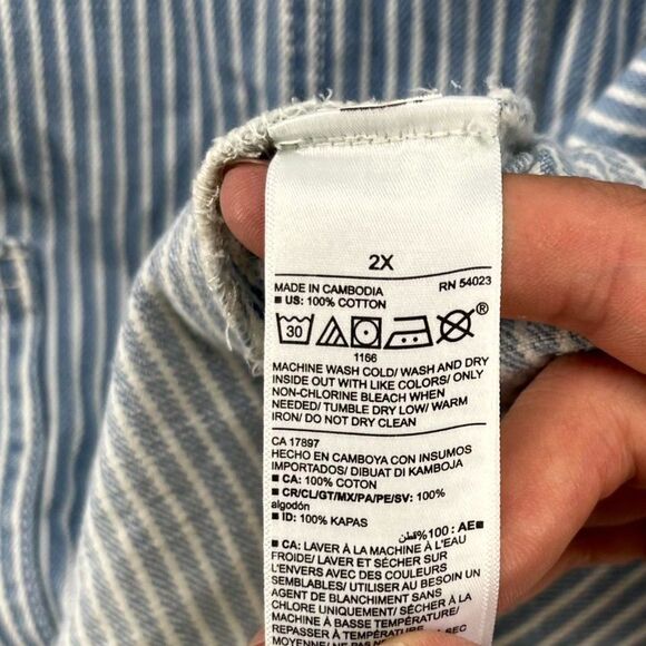 Old Navy Button Front Jean Jacket White/Blue Stripes Ladies Size‎ 2X NEW - Picture 9 of 11